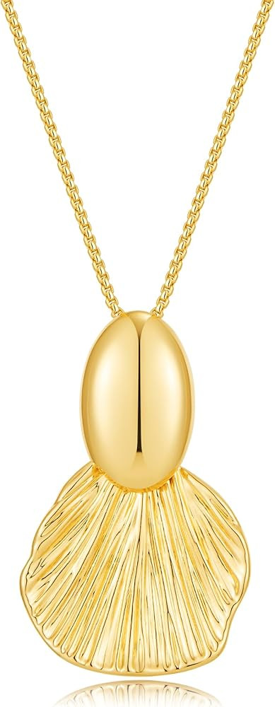 Amazon.com: FILMOON Gold Pendant Necklace for Women- Shell Fan-shape, 14K Gold Plated Textured St... | Amazon (US)