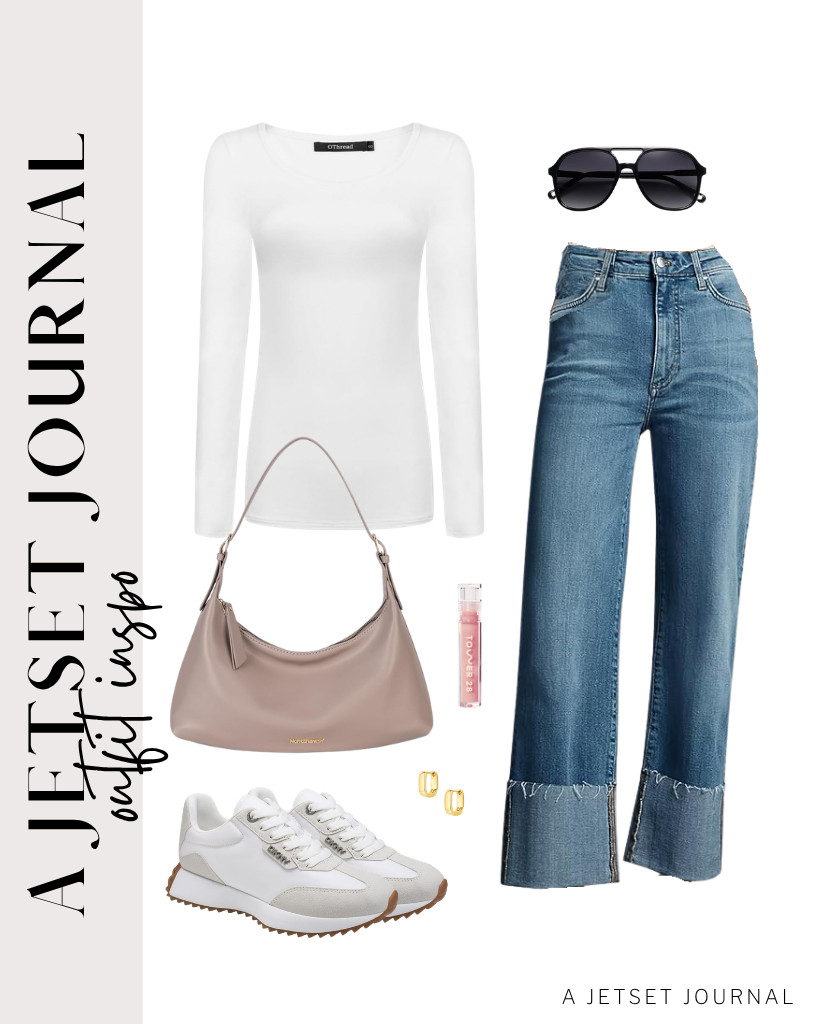 The long-sleeved scoop-neck T-shirt from OThread matches these cuffed wide-leg jeans. These DKNY sneakers are my favorite thing, and they look amazing with this outfit. You can use a shoulder bag and put on ShineOn Lip Gloss Jelly from Tower 28.


#LTKSeasonal #LTKSaleAlert #LTKTravel 

 
