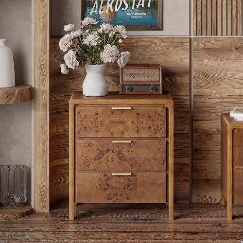 COZAYH Farmhouse Nightstand with 3 Drawer, Distressed Wood Rustic Accent Dresser, Burl Finish Bedside Table for Bedroom, Entryway, Fully Assembled, Brown | Amazon (US)