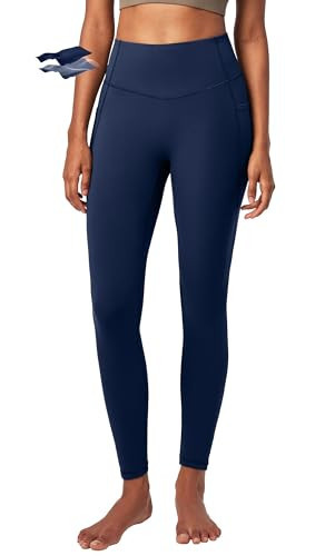 Heathyoga Compression Leggings with Pockets for Women Tummy Control No Front Seam Leggings for Women Workout Yoga Pants Blue | Amazon (US)