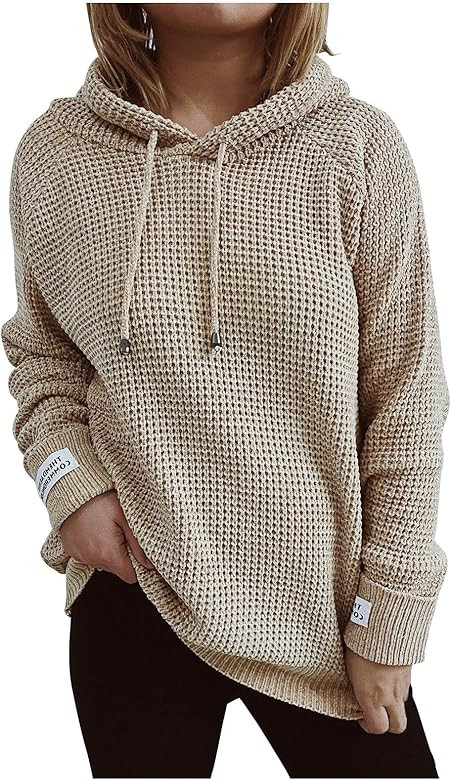 Waffle Hoodies Sweater for Women Casual Long Sleeve Pullover Sweater Loose Drawstring Cable Knit ... | Amazon (US)