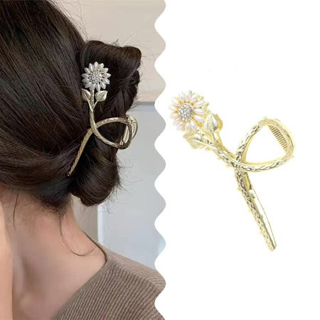 Flower Hair Clips Large Claw Clips Gold Metal Hair Claw Clips Floral Hair Barrettes Sunflower Hair A | Walmart (US)