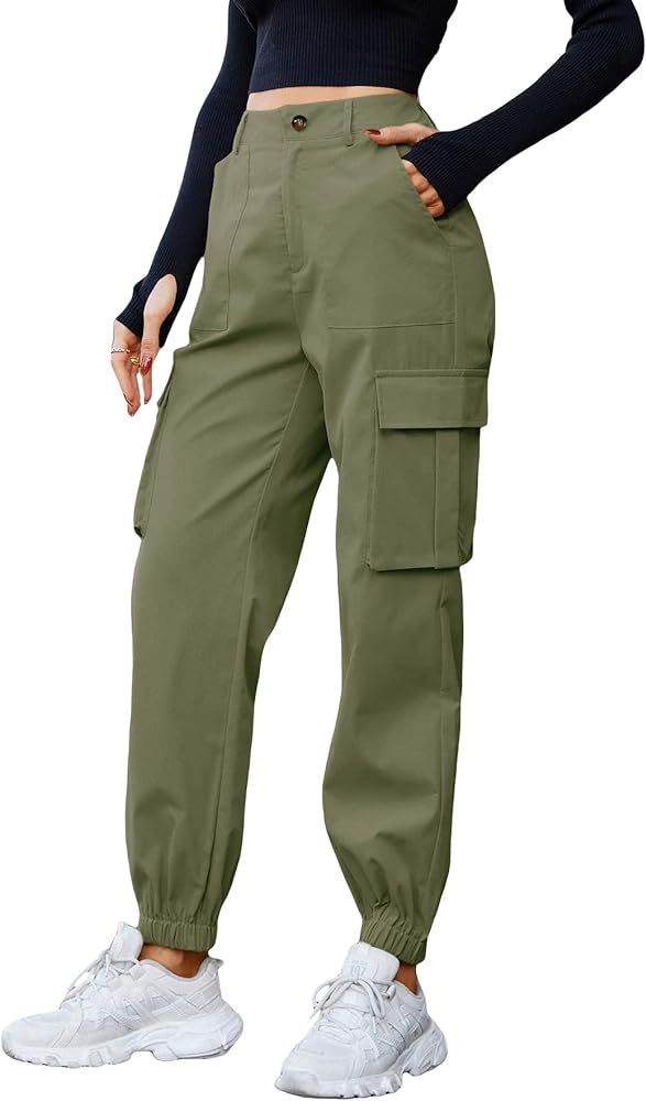 MakeMeChic Women's Casual High Waisted Hiking Jogger Cargo Pants with Pockets | Amazon (US)