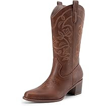 DREAM PAIRS Cowboy Boots for Women Cowgirl Western Boots Fashion Embroidery Stitched Chunky Heel ... | Amazon (US)