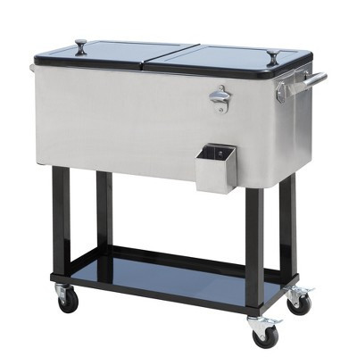 Outsunny 80 QT Rolling Cooling Bins Ice Chest on Wheels Outdoor Stand Up Drink Cooler Cart for Party, Stainless Steel | Target