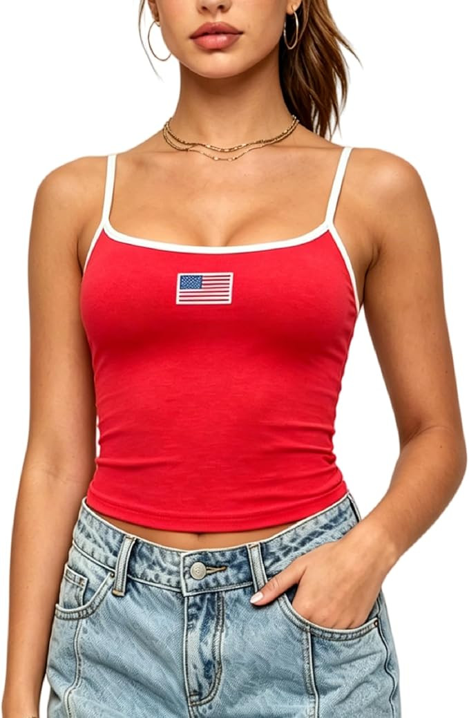 NUFIWI Women Graphic Tank Top Spaghetti Strap Embroidered Crop Tops Sleeveless Cute Baby Tee Y2k ... | Amazon (US)