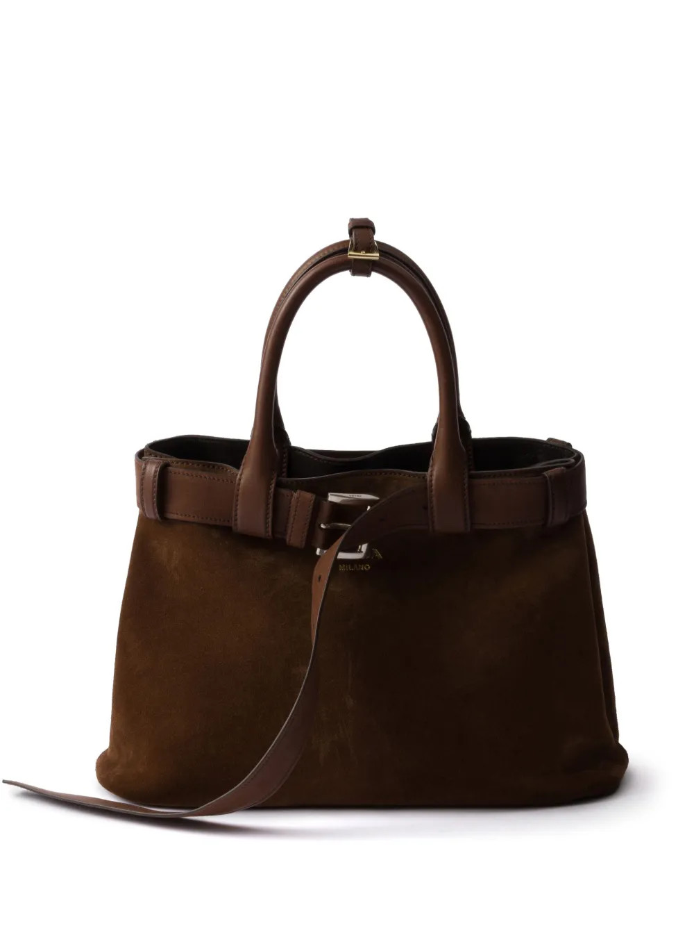 Prada Medium Buckle belt-detail Suede Bag - Farfetch | Farfetch Global