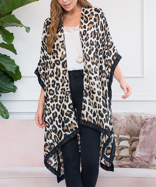 Riah Fashion Women's Shawls White - White & Black Leopard Kimono - Women | Zulily