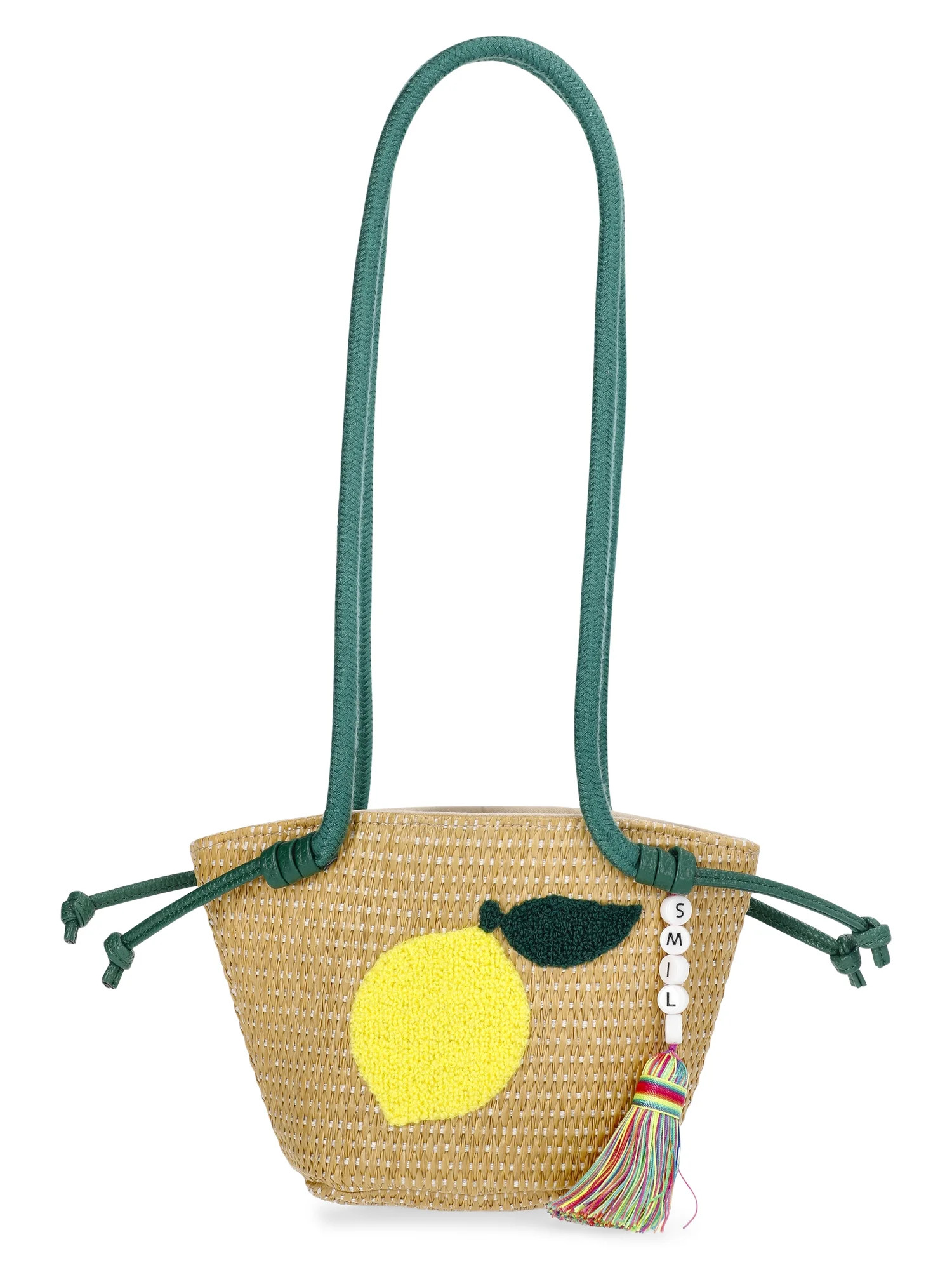 Wonder Nation Girls Lemon Straw Crossbody Bag, Green | Walmart (US)