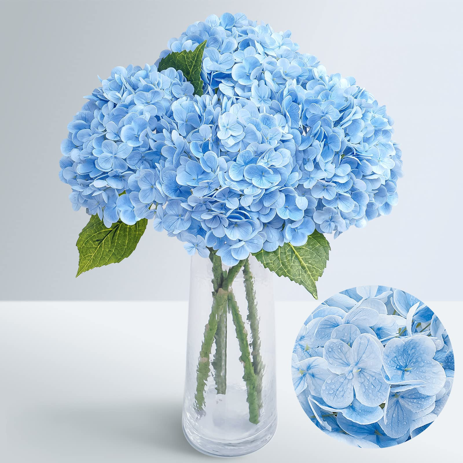 Waipfaru 21" Real Touch Blue Hydrangea Artificial Flowers with Long Stem & Leaves, Full Latex Fau... | Amazon (US)