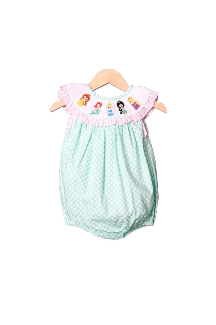 Smocked Princess Polka Dot Bishop Bubble | The Smocked Flamingo