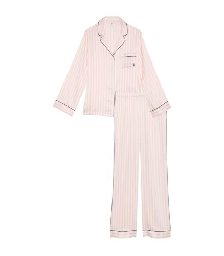 Victoria's Secret Satin Pajama Set, Long Sleeve Button Down & Pants, Pajamas for Women, Pink Iconic Stripe, S | Amazon (US)