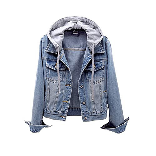 Jean Jacket Women Detachable Hooded Denim Jacket Fall Winter Coat for Women Jean Hoodies with Pockets Blue Jean Jackets for Women Jean Hooded Jacket Daily Today Only | Amazon (US)