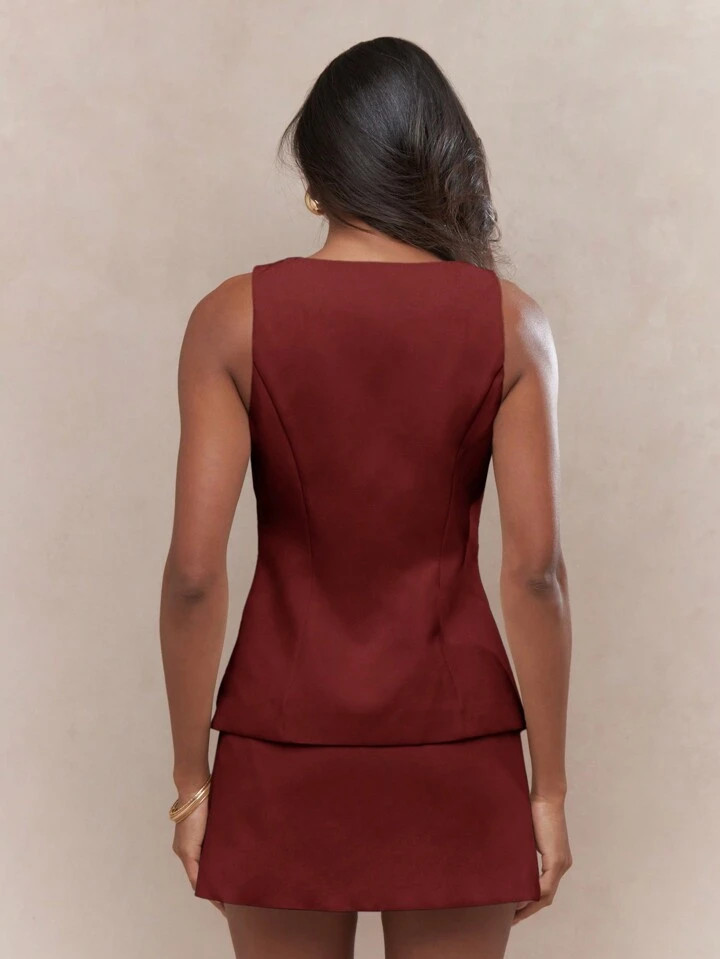 MISSGUIDED Button Front Two Piece Mini Dress Set Square Neck Sleeveless Tailored Vest Top With Hi... | SHEIN