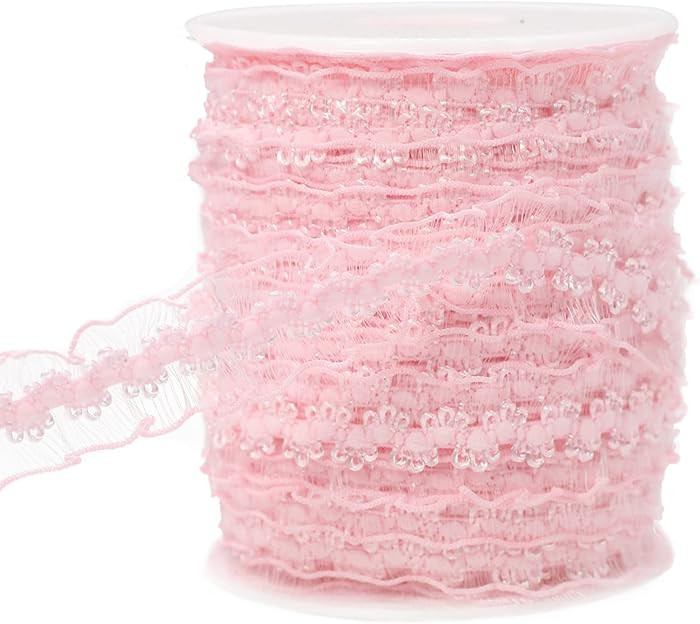 JESEP YONG 25 Yards Pink Elastic Ruffle Ribbon for Sewing 3/4 inch Stretch Organza Lace Trim Croc... | Amazon (US)