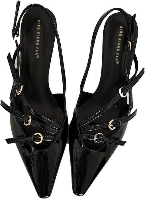 Women's Pointed Toe Kitten Heels Buckle Pumps,Sexy Slingback Adjustable Metallic Multi-Buckle Low... | Amazon (US)
