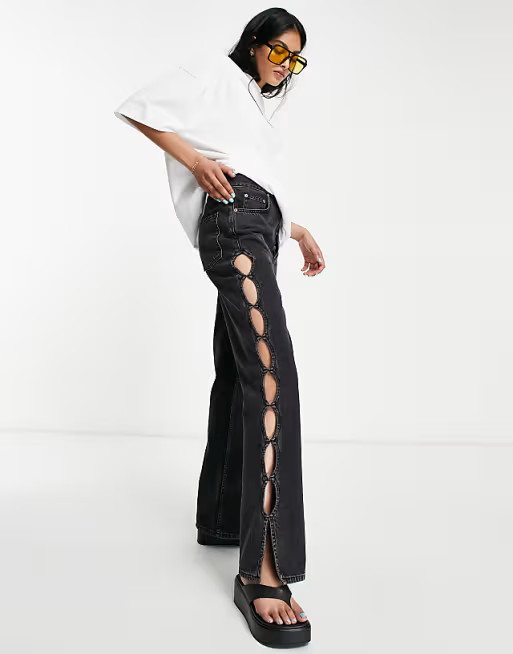 Topshop keyhole kort jeans in washed black | ASOS (Global)