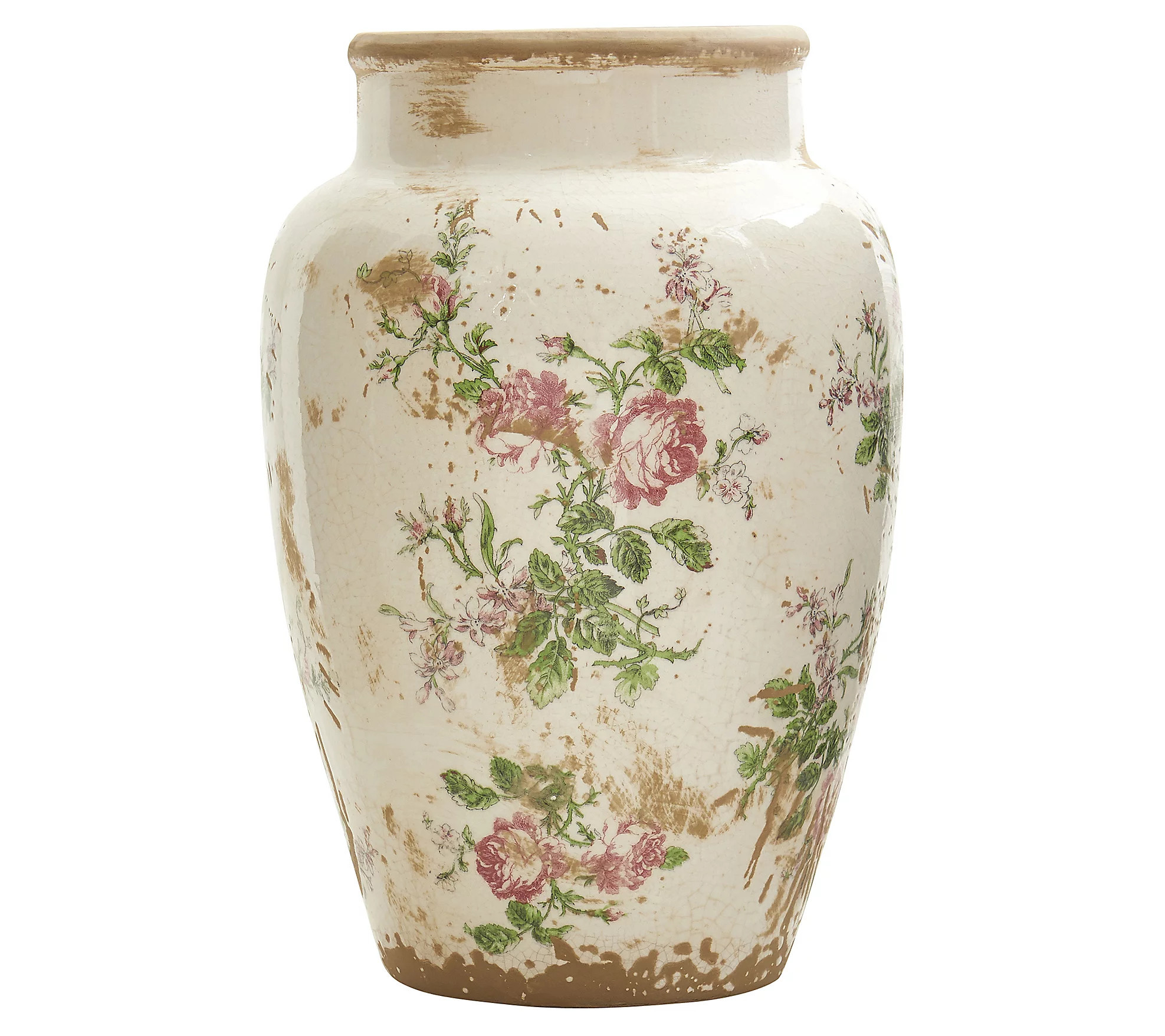 Nearly Natural 12.5"" Tuscan Ceramic Floral Prin t Vase | QVC