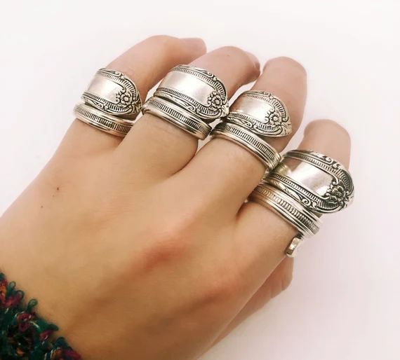 Sterling Silver Floral Spoon Ring/ Rings/ Floral Rings/ bohemian rings / handmade rings/ boho jew... | Etsy (US)