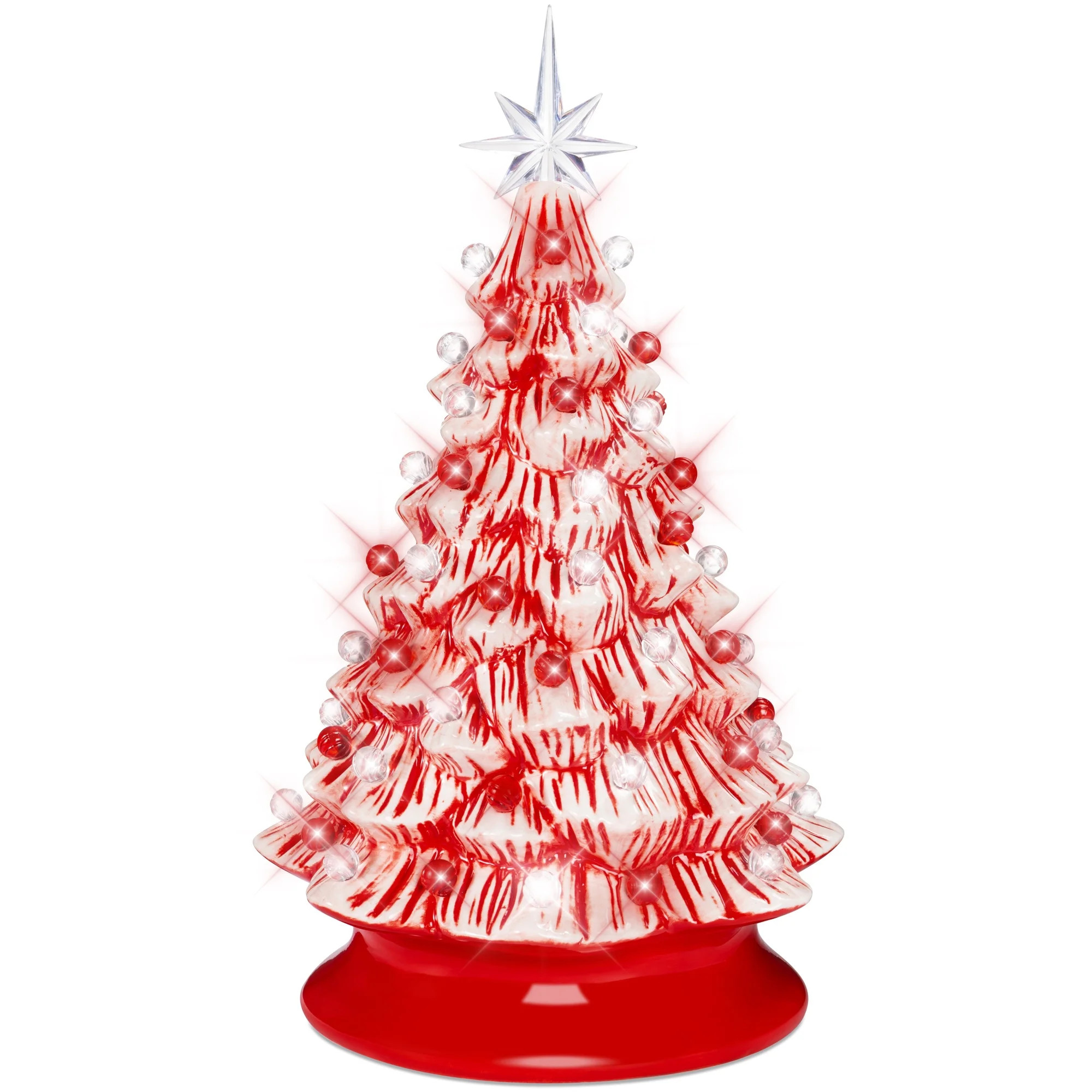 Best Choice Products 15in Ceramic Christmas Tree, Pre-lit Hand-Painted Holiday Decor w/ 64 Red & ... | Walmart (US)