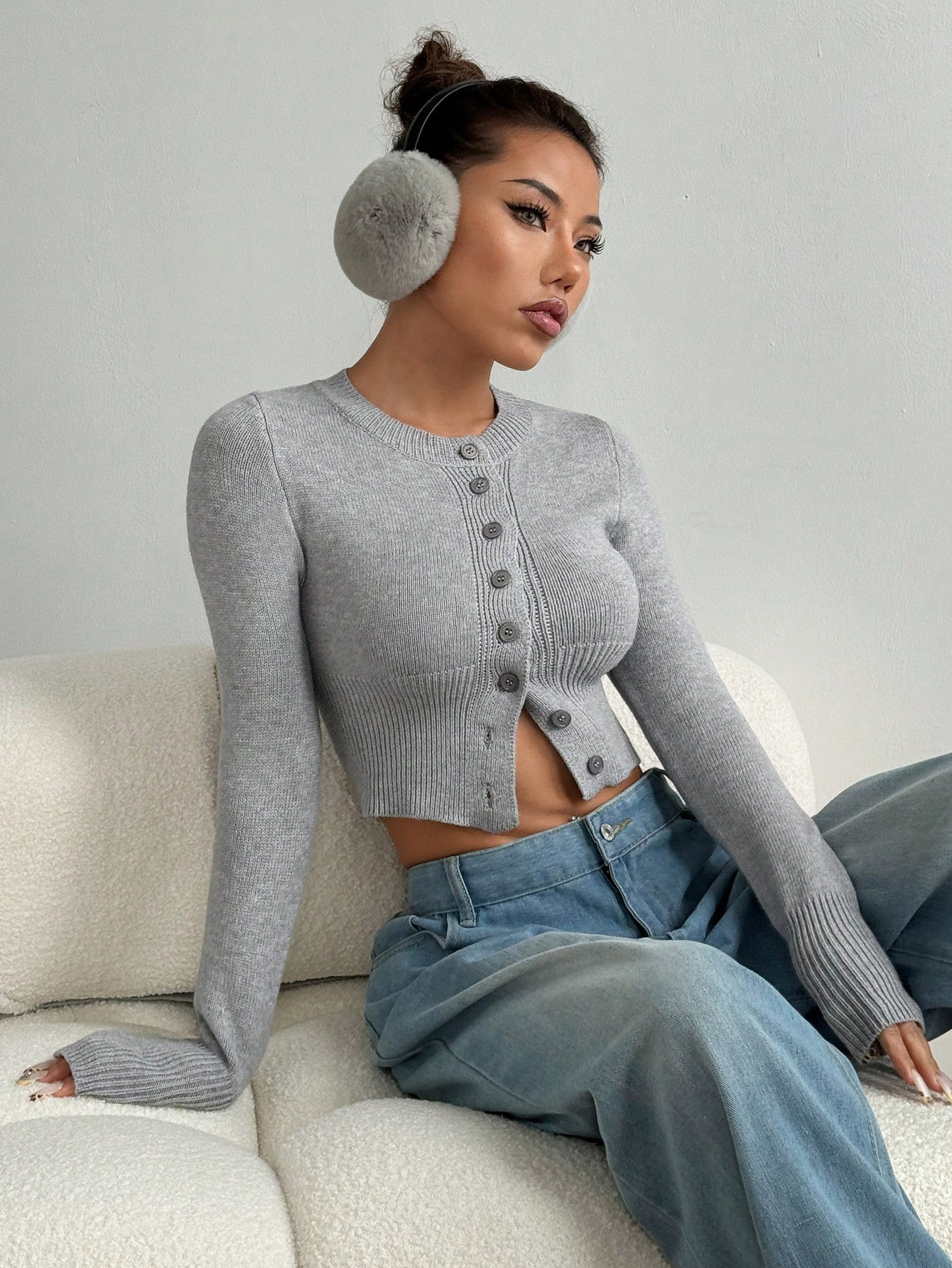 SHEIN MOOSTA Fashionable Casual Fitted Cropped Cardigan, Spring/Fall | SHEIN