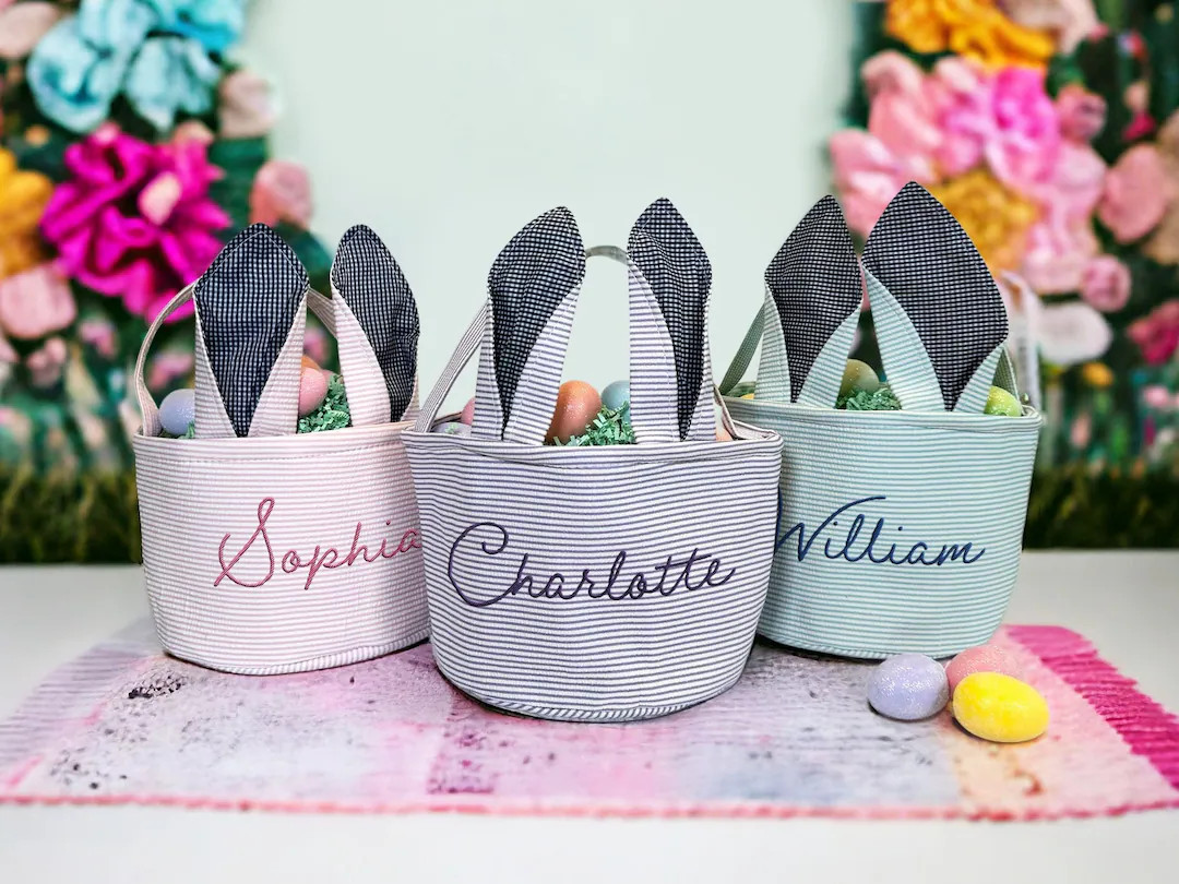 Personalized Easter Basket With Name, Easter Bunny Basket, Easter Gift for Kids, Cute Easter Bask... | Etsy (US)