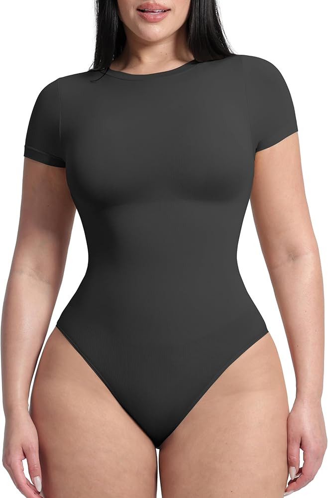 FeelinGirl Shapewear Bodysuit Compression Body Suits Women's Bodysuits High Neck Short Sleeve Plu... | Amazon (US)
