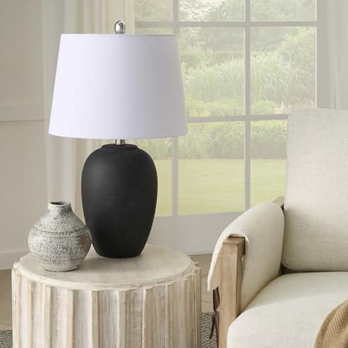 Nourison Home 23" Black Vintage Distressed Ceramic Pot Table Lamp for Bedroom, Living Room, End Table, with White Tapered Drum Shade | Amazon (US)