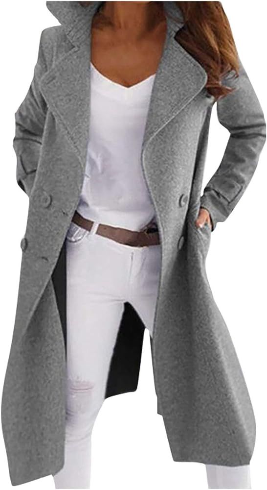Hemlock Women Double Breasted Wool Coat Lapel Long Trench Jacket Winter Coats Slim Woolen Jacket ... | Amazon (US)