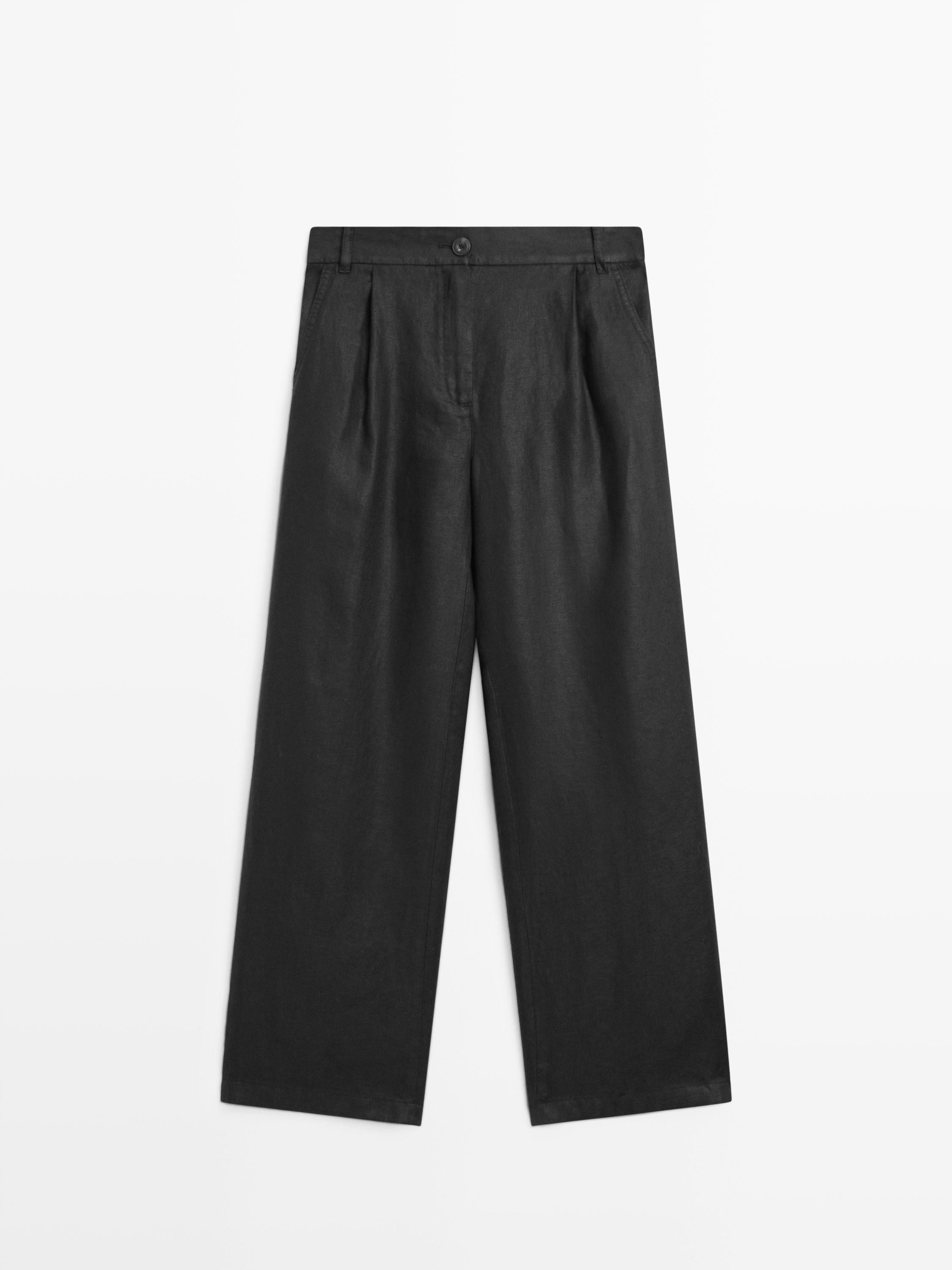 100% linen wide-leg elasticated trousers | Massimo Dutti UK