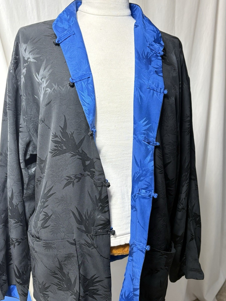 Reversible Chinese Style Jacket Black & Blue silk Blend Frog Closures Qipao Lrg | eBay US