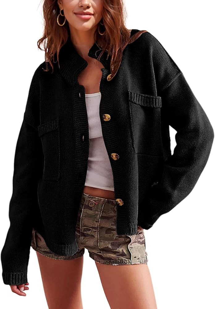 Sweater cardigan women Long Sleeve Fall Button Down Knit Tops Casual Loose Outerwear Coats | Amazon (US)