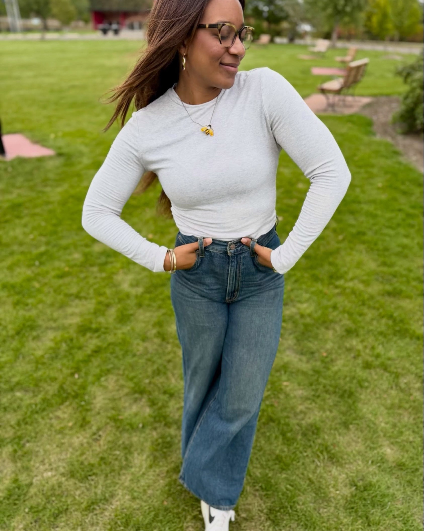 got a call from fall 📞🍂🪵

- enjoying our little bit of “fall” before winter hits 🥶

#outfitoftheday
shirts: fitted long sleeve  @amazonfashion 
jeans: @levis Cinch Baggy Women’s Jeans from @gliksdickinson 
shoes: Nike court legacy lifts @nike 

#momstyle #ndliving #northdakota