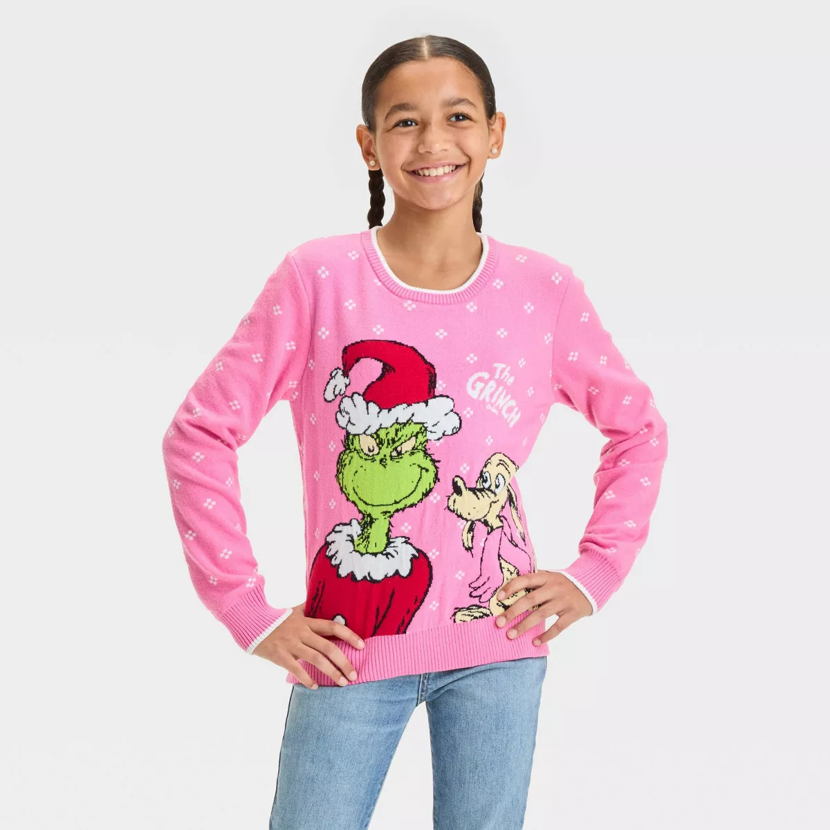 Girls' The Grinch Pullover Sweater - Pink | Target