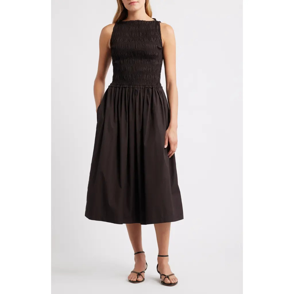 Madewell The Melody Smocked Midi Dress in Molasses at Nordstrom, Size Medium | Nordstrom