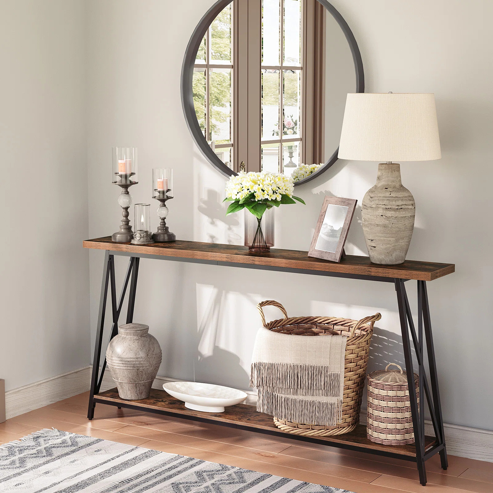 Sabira Console Table with Storage Extra Long Sofa Table Behind Couch | Wayfair North America