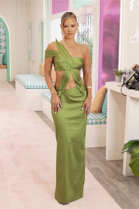Shop Ariana Madi Green One Shoulder Cut Out Gown #ArianaMadix #CelebrityStyle 

#LTKStyleTip