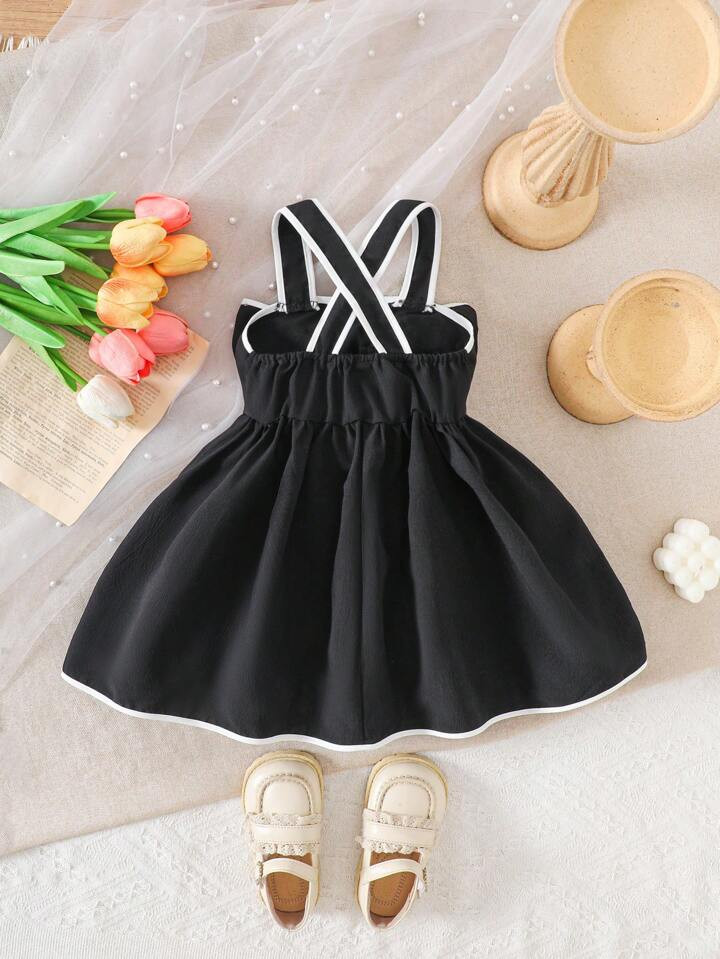Baby Girl Elegant Textured Fabric Contrast Bow Dress | SHEIN