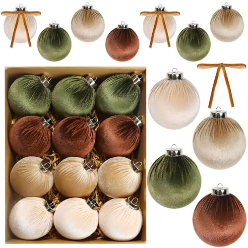 24PCS Velvet Christmas Tree Ornaments, Velvet Christmas Ball Ornaments Set Includes 12PCS 3.14In Christmas Ball Ornaments 12PCS Bows, Shatterproof Flocked Xmas Decorations for Tree Home | Amazon (US)