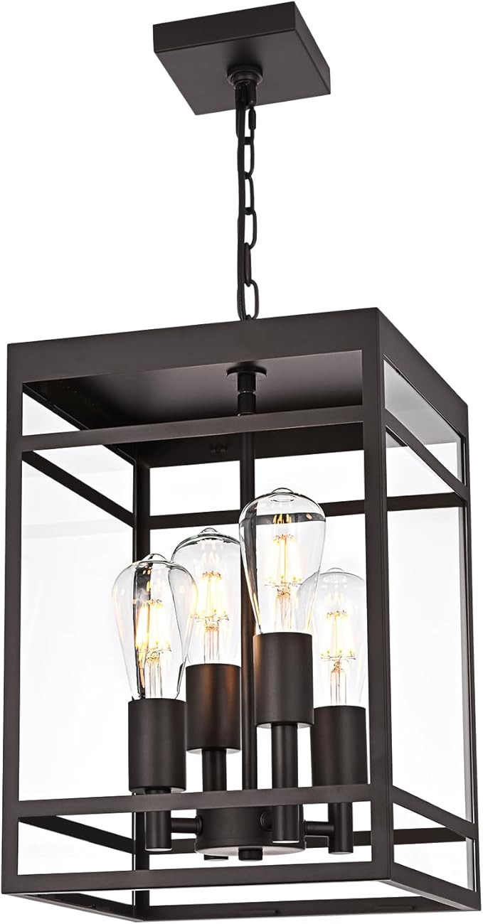 VINLUZ 4-Light 16" Outdoor Pendant Light with Adjustable Chain, Oil Rubbed Bronze Outdoor Hanging... | Amazon (US)