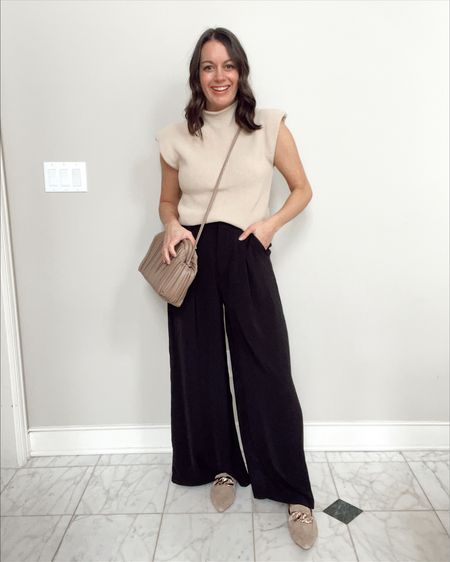 Amazon wide leg pants (Tts wearing a small), amazon sweater tank (Tts wearing a small), amazon bag, mules 

Teacher outfit, workwear, work outfit, black pants, business casual outfit 

#LTKstyletip #LTKunder50 #LTKworkwear