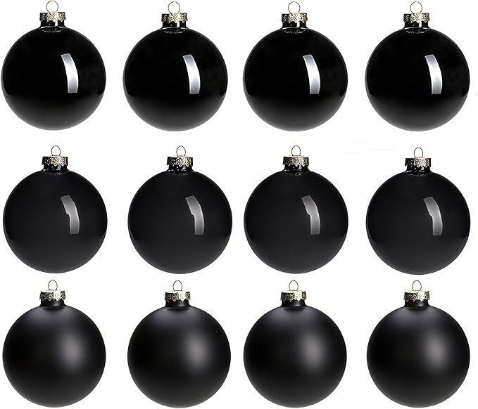 Black Glass Ornaments for Christmas Tree, Matte, Shiny, Clear Ball Ornaments, 12 Pcs Black Xmas B... | Amazon (US)