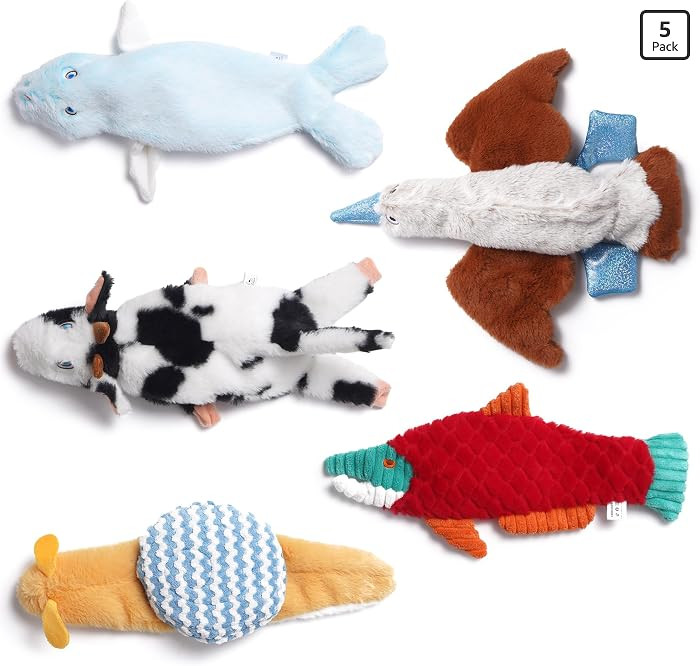 Nocciola Squeaky Dog Toys, 5-Pack Crinkle Plush Toys, No Stuffing Dog Toys for Small Medium Large... | Amazon (US)