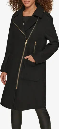 KARL LAGERFELD PARIS Long Wool Blend Moto Jacket | Nordstrom | Nordstrom