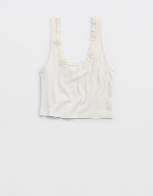 Superchill Cotton Rib Lace Tank Top | American Eagle Outfitters (US & CA)