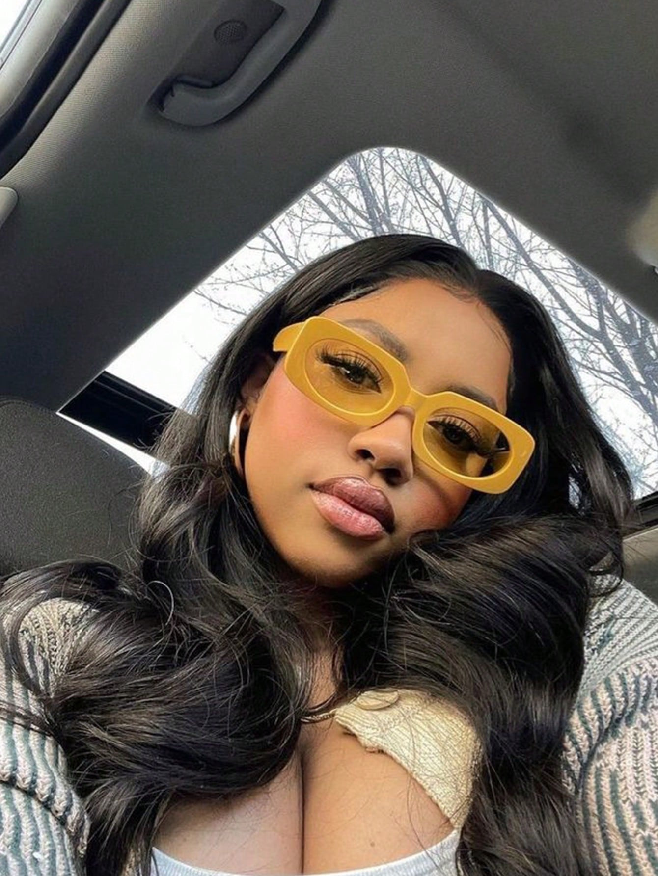 1 Pair Women's Simple Square Yellow Fashionable Fashion Glasses, Suitable For Daily, Holiday, Tra... | SHEIN