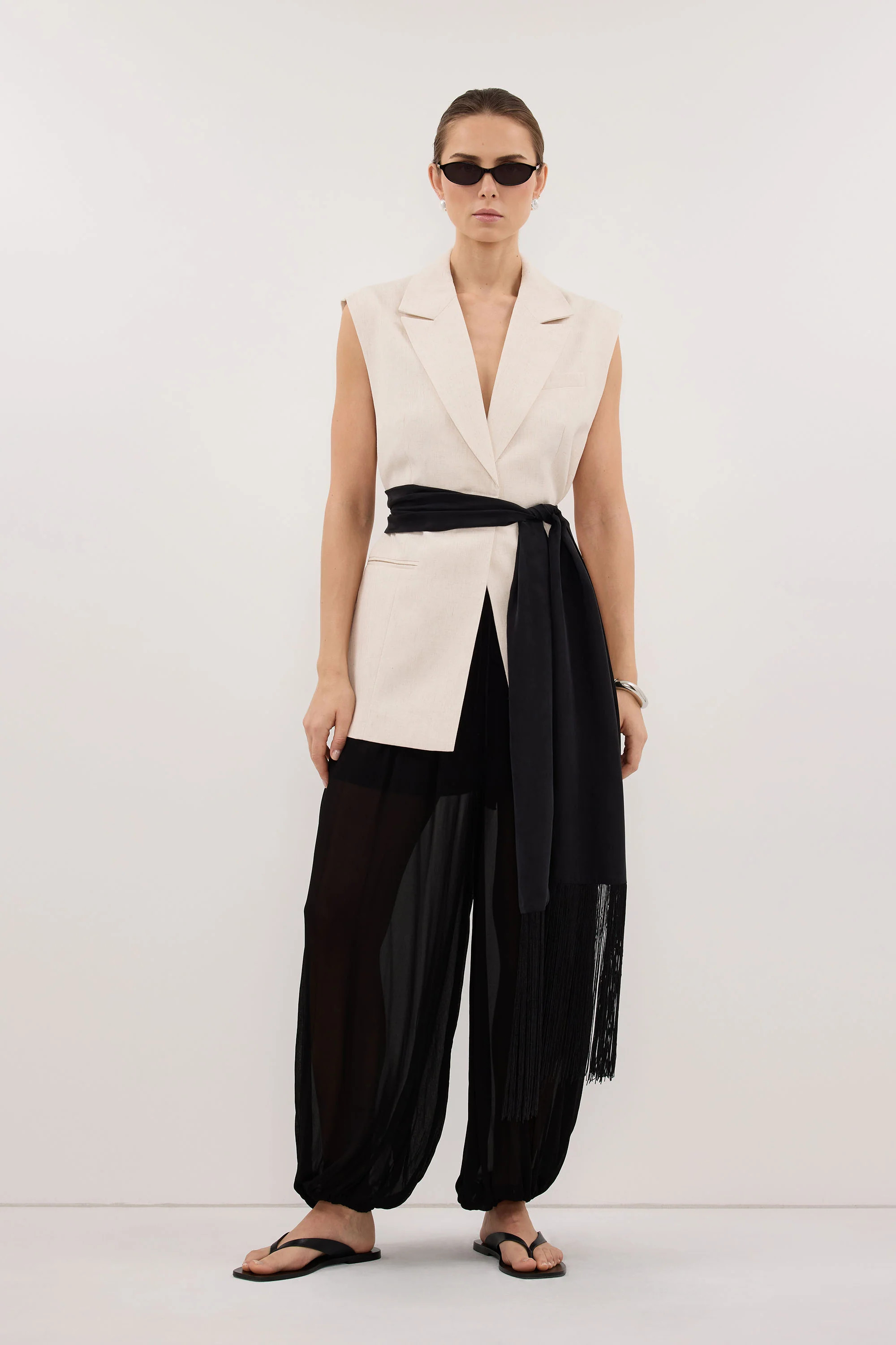 FIORA BLACK CUPRO FRINGE SCARF | DISSH