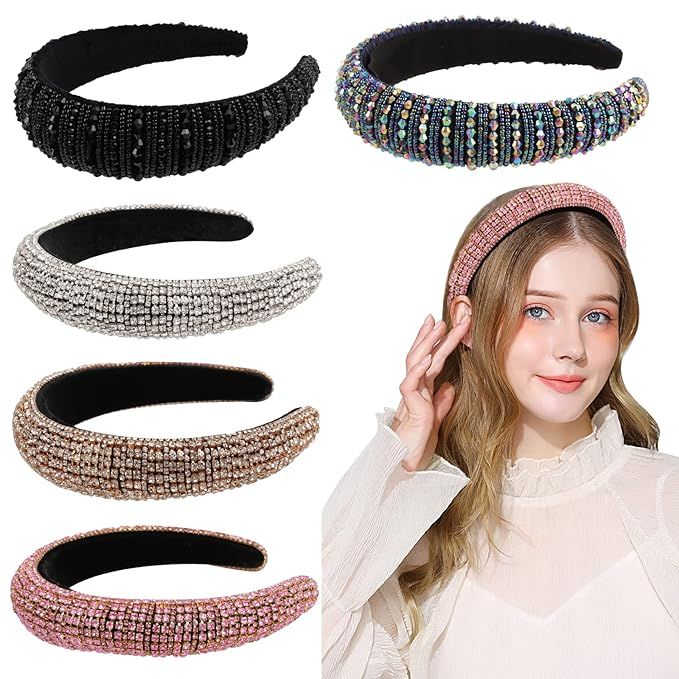 milylove Pearl Headband Diamond Headband Fashion Padded Velvet Fabric Hairband Hair Band Headwear... | Amazon (US)
