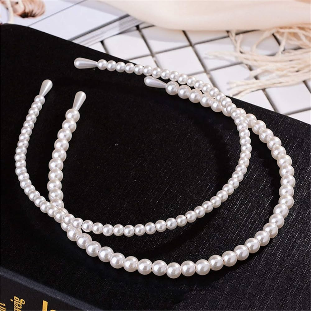 2pcs Simple Design Pearl Headbands for Women Wedding Party Bridal Hair Hoop Elegant Hair Hoop | Amazon (US)