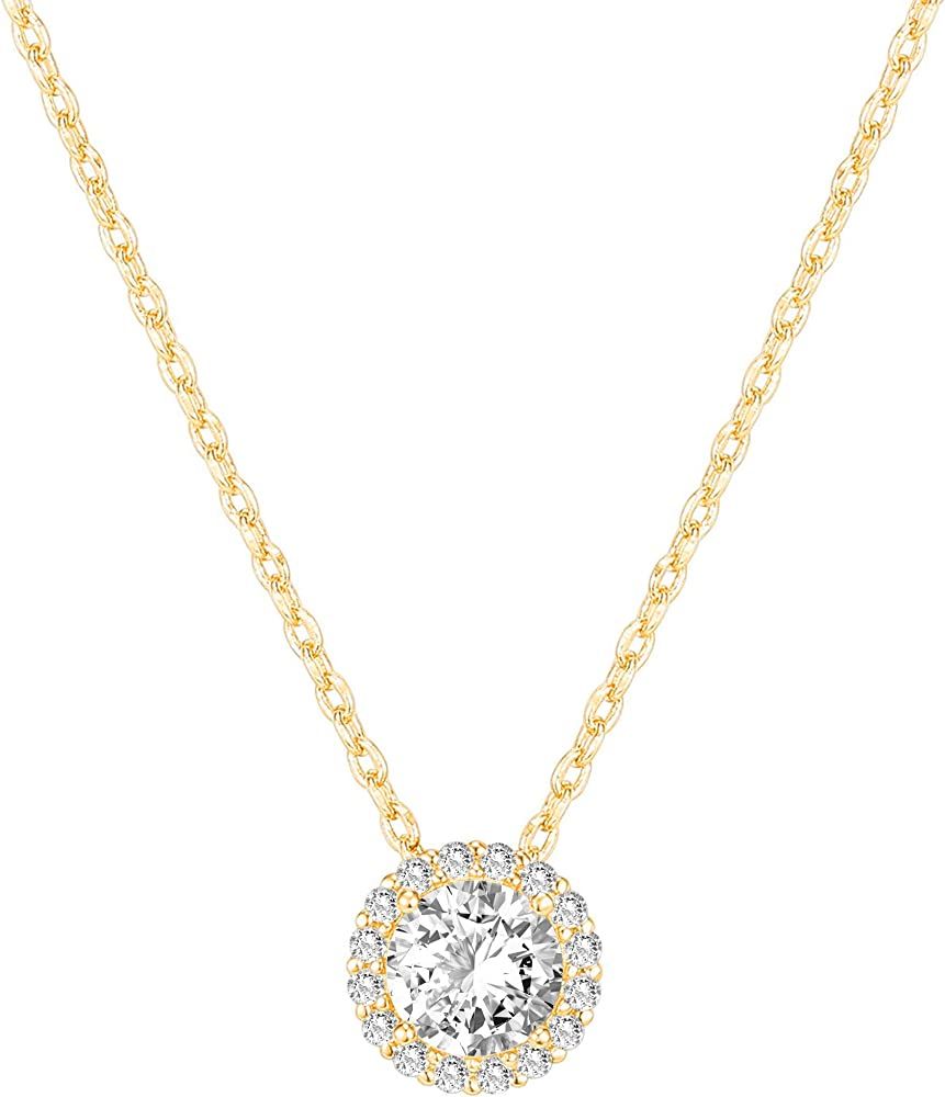 PAVOI 14K Gold Plated Post Faux Diamond Round Solitaire Pendant Halo Necklace | Gold Necklace for... | Amazon (US)